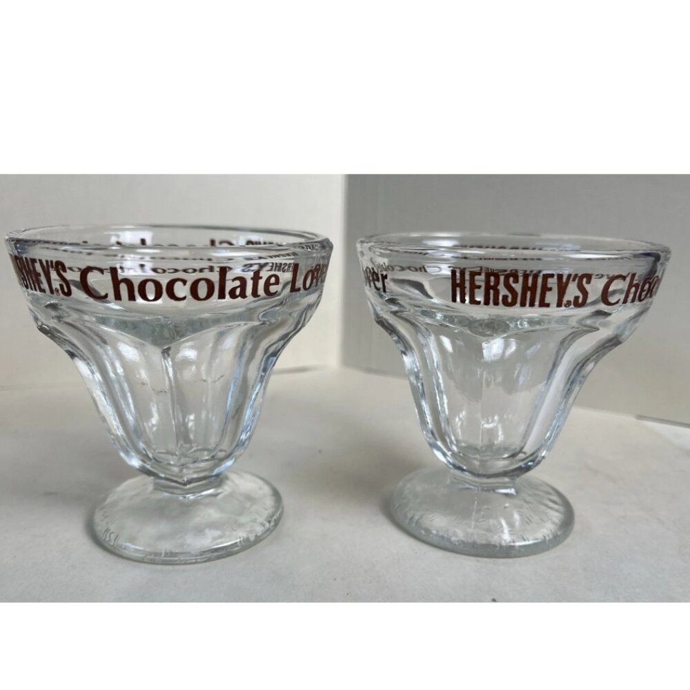 Vintage Hershey’s Chocolate Glass Sundae Bowls Set of 2 Retro Ice Cream Dessert